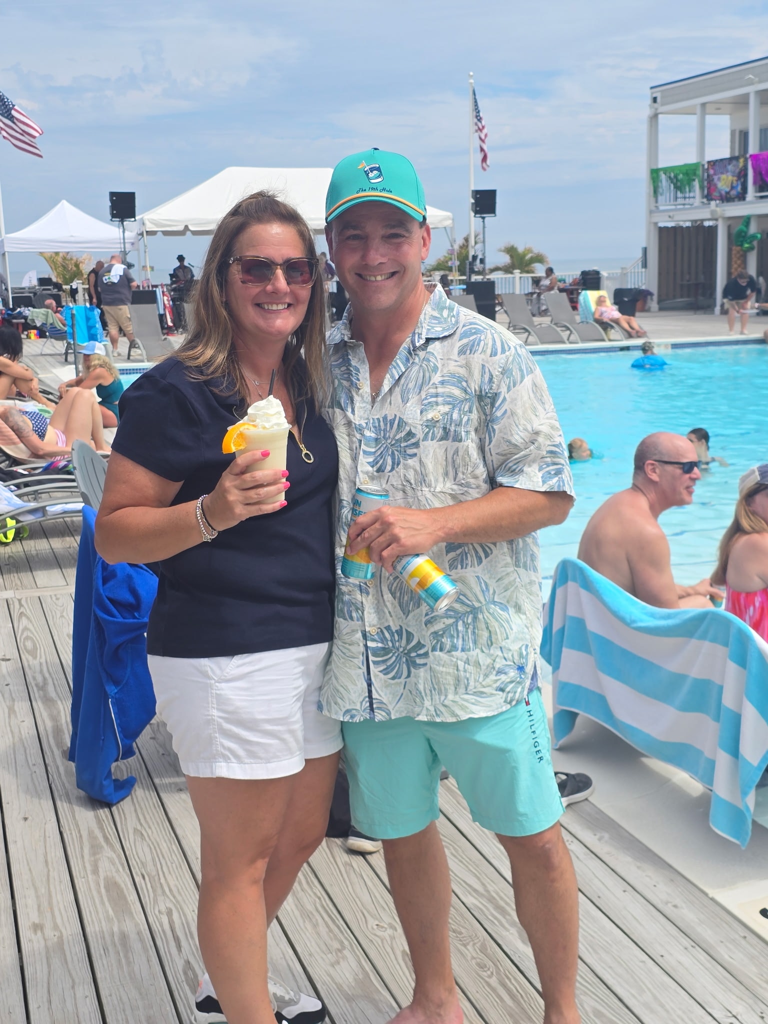 Members enjoying a poolside event
